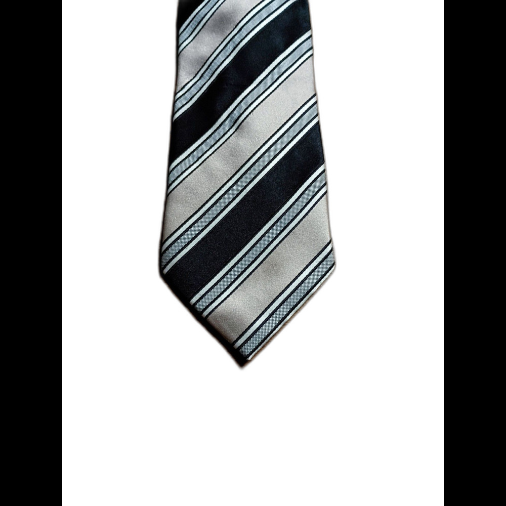 Donald J Trump Black Beige Silver Striped Silk Tie